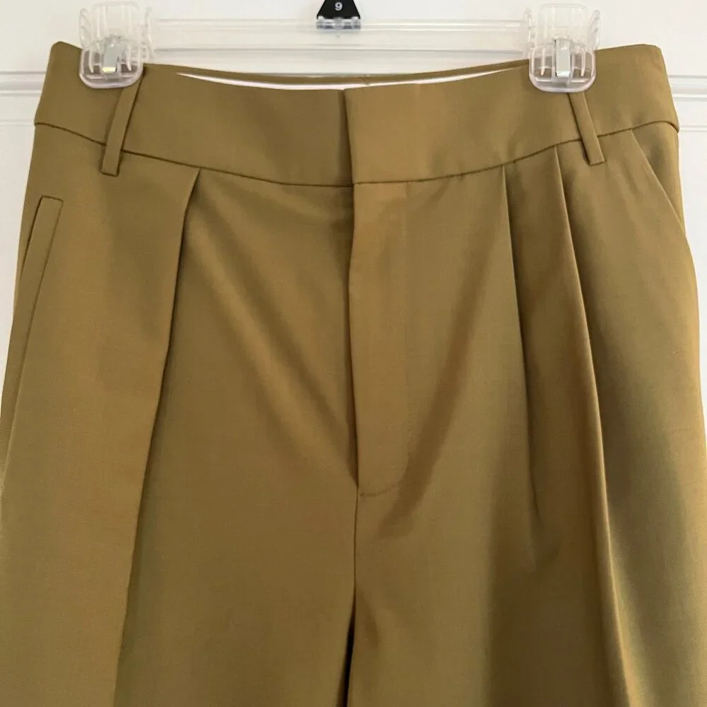Tibi Stella Tropical Wool  Pant in Dark Hazel Green - 2 - Picture 2 of 13